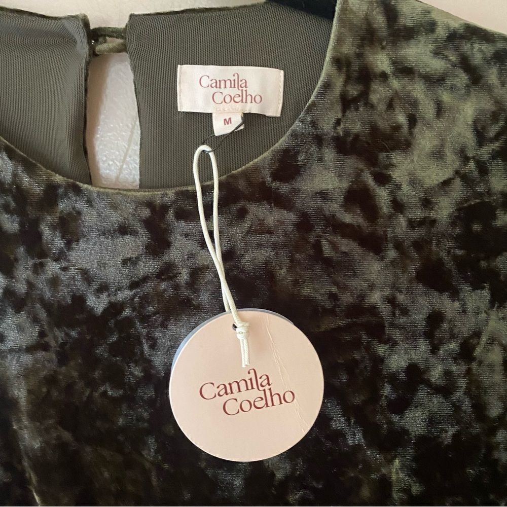 Camila Coelho Revolve Gabriel Maxi Olive Green crushed velvet lace up dress S - Picture 16 of 16